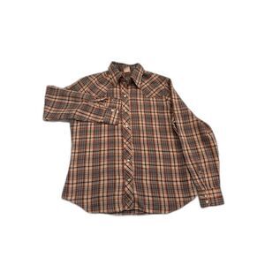 Lady Maverick Vintage Brown Plaid Shirt Pearl Snap Buttons Size Medium 38